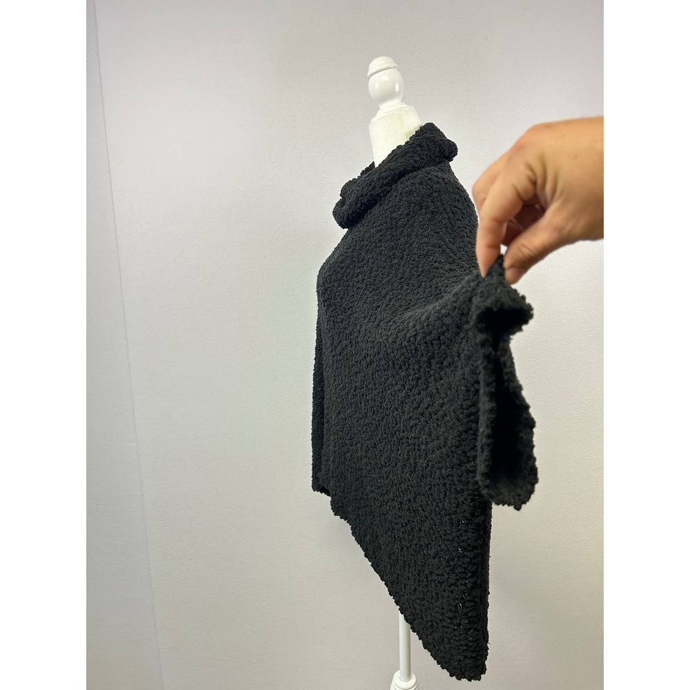 Pink Rose Poncho Sweater Women Medium Black Popcorn Knit Cowl Neck Cape - Picture 9 of 10